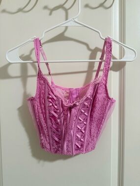 Victoria's Secret Pink Lace-Up Corset Crop Top